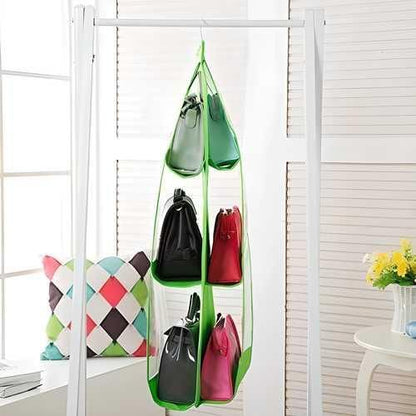 6 Pocket PVC Storage Bag Organizer Hanging Bags Closet Fashion Handbag Purse Pouch