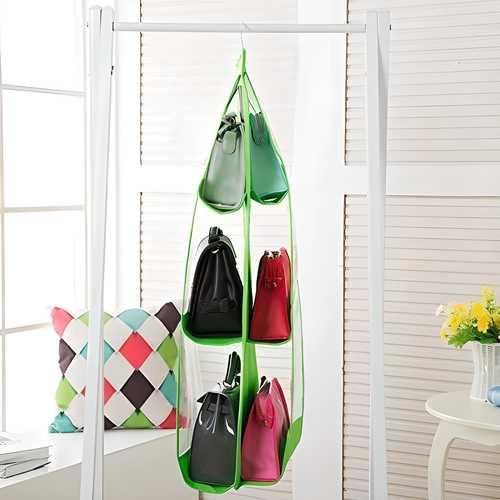 6 Pocket PVC Storage Bag Organizer Hanging Bags Closet Fashion Handbag Purse Pouch